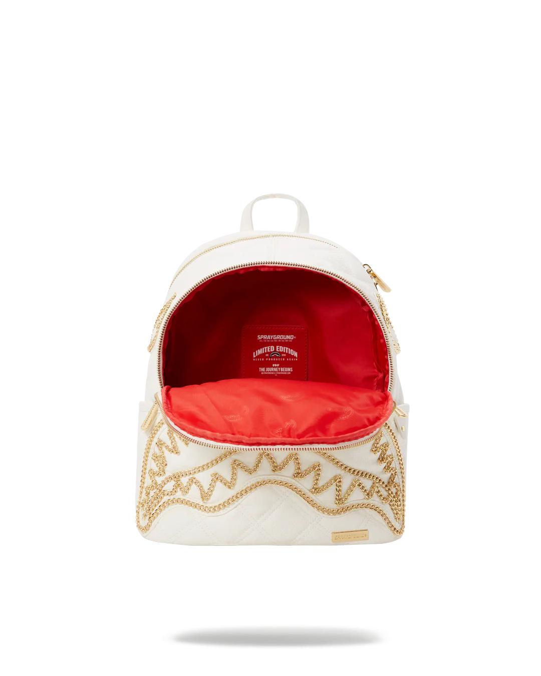 Sprayground Essential | RIVIERA LE BLANC GOLD CHAIN SHARK SAVAGE BACKPACK