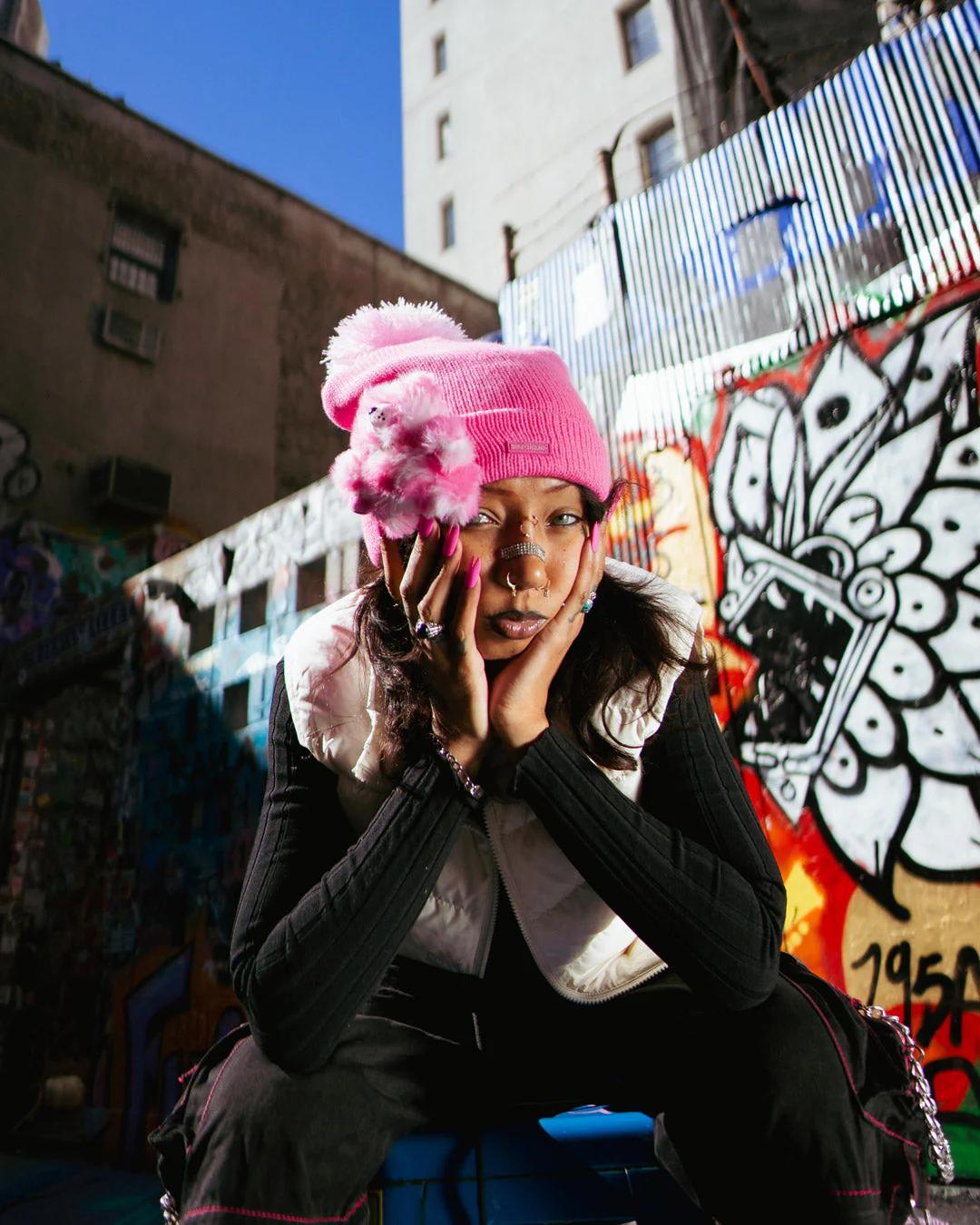 Sprayground New | PINK LIL BEAR PUFF BEANIE