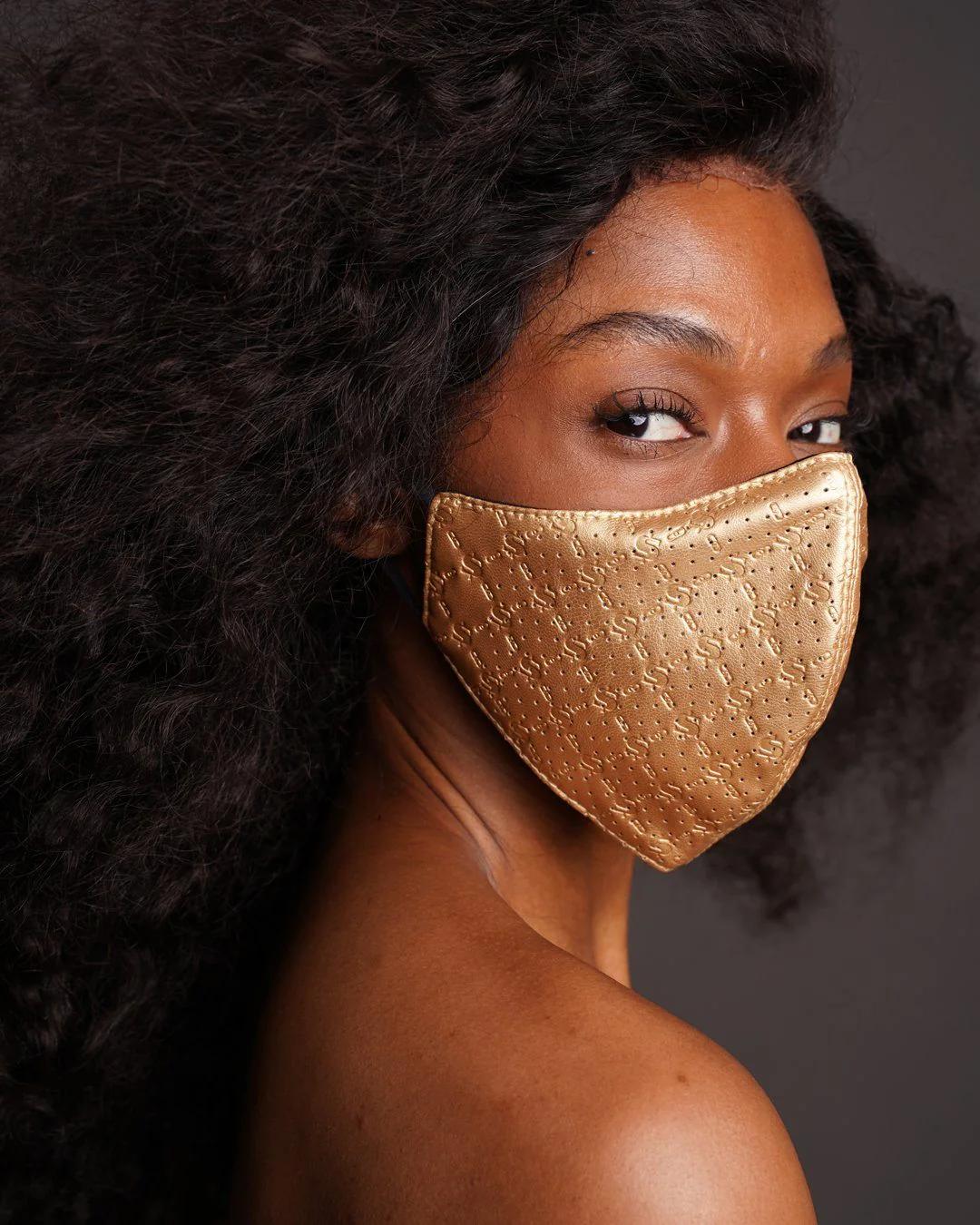 Sprayground Signature | GOLD MONEY PATTERN VEGAN LEATHER FACE MASK