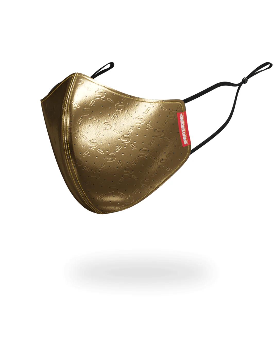 Sprayground Signature | GOLD MONEY PATTERN VEGAN LEATHER FACE MASK