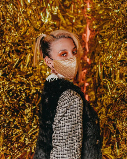 Sprayground Signature | GOLD MONEY PATTERN VEGAN LEATHER FACE MASK