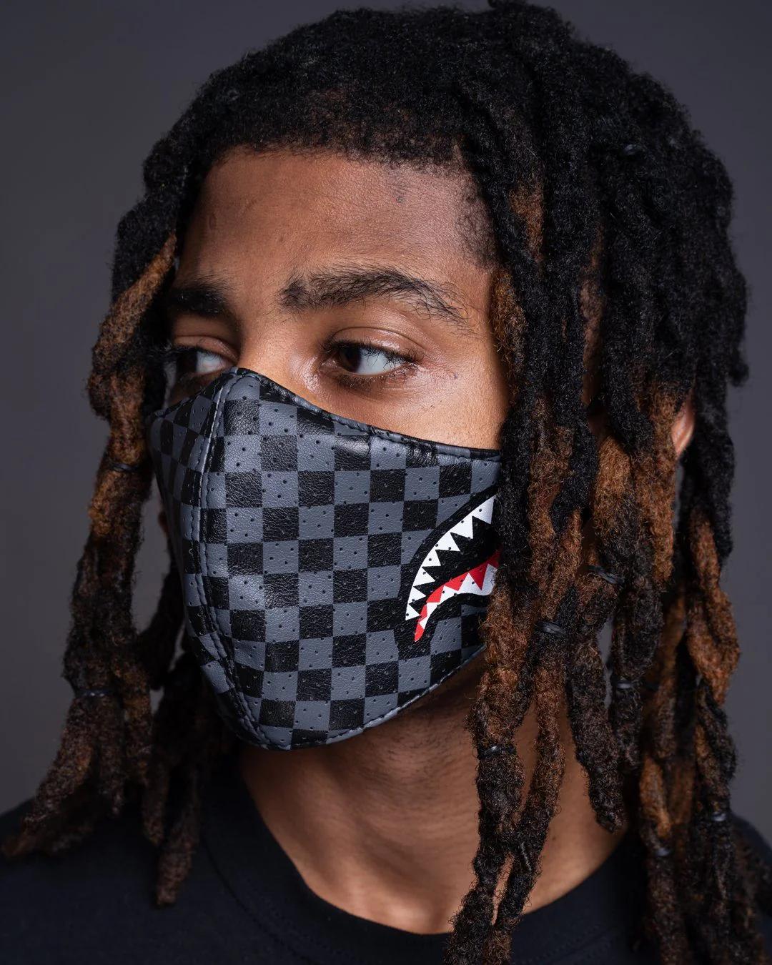 Sprayground Premium | SHARKS IN PARIS (GRAY) VEGAN LEATHER FACE MASK