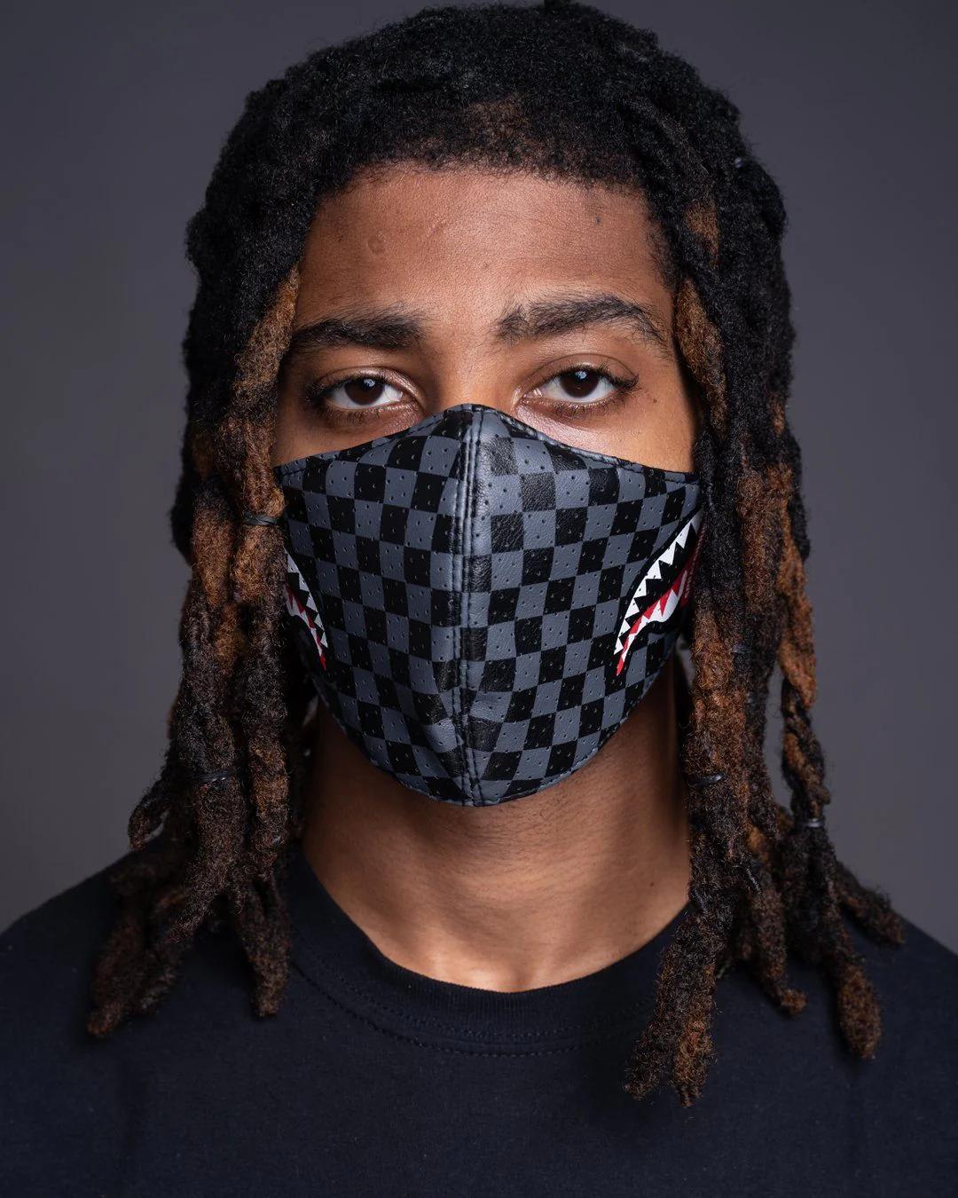 Sprayground Premium | SHARKS IN PARIS (GRAY) VEGAN LEATHER FACE MASK