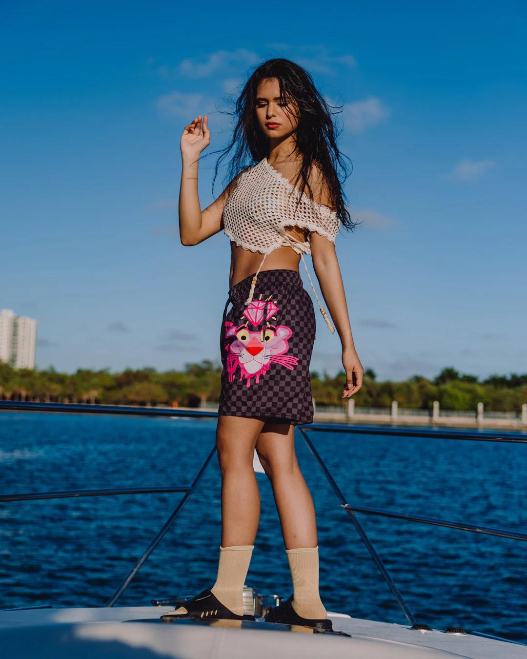Sprayground Essential | PINK PANTHER DIAMOND SHARK SWIM SHORTS