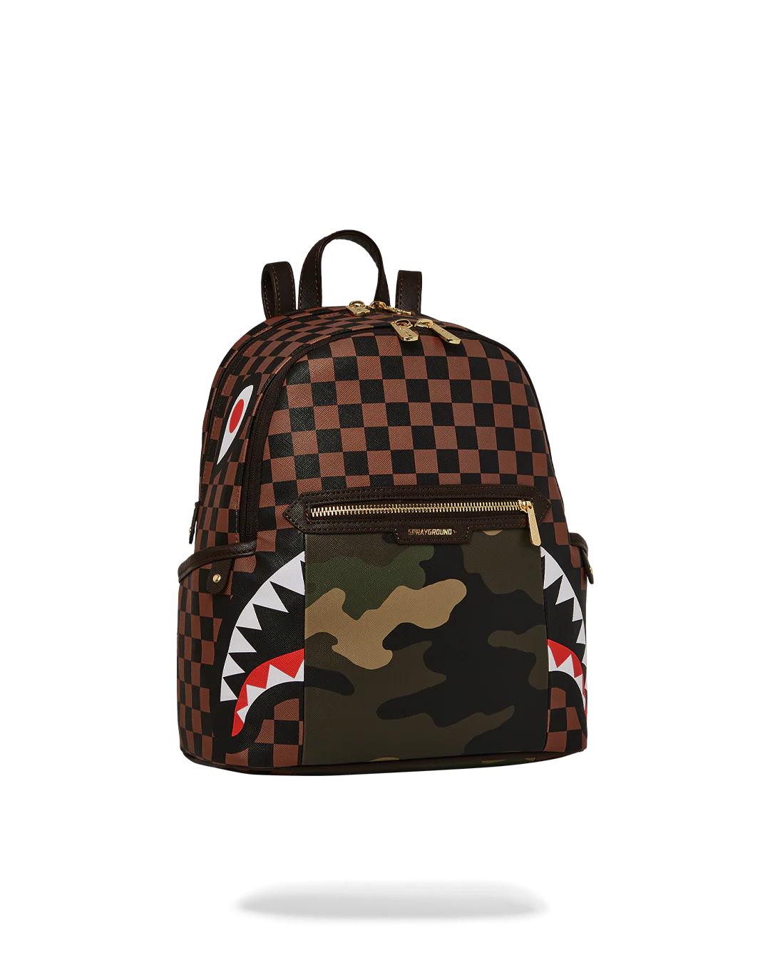 Sprayground Trending | EXTERIOR GOLD ZIP POCKET SHARKS IN PARIS SAVAGE BACKPACK