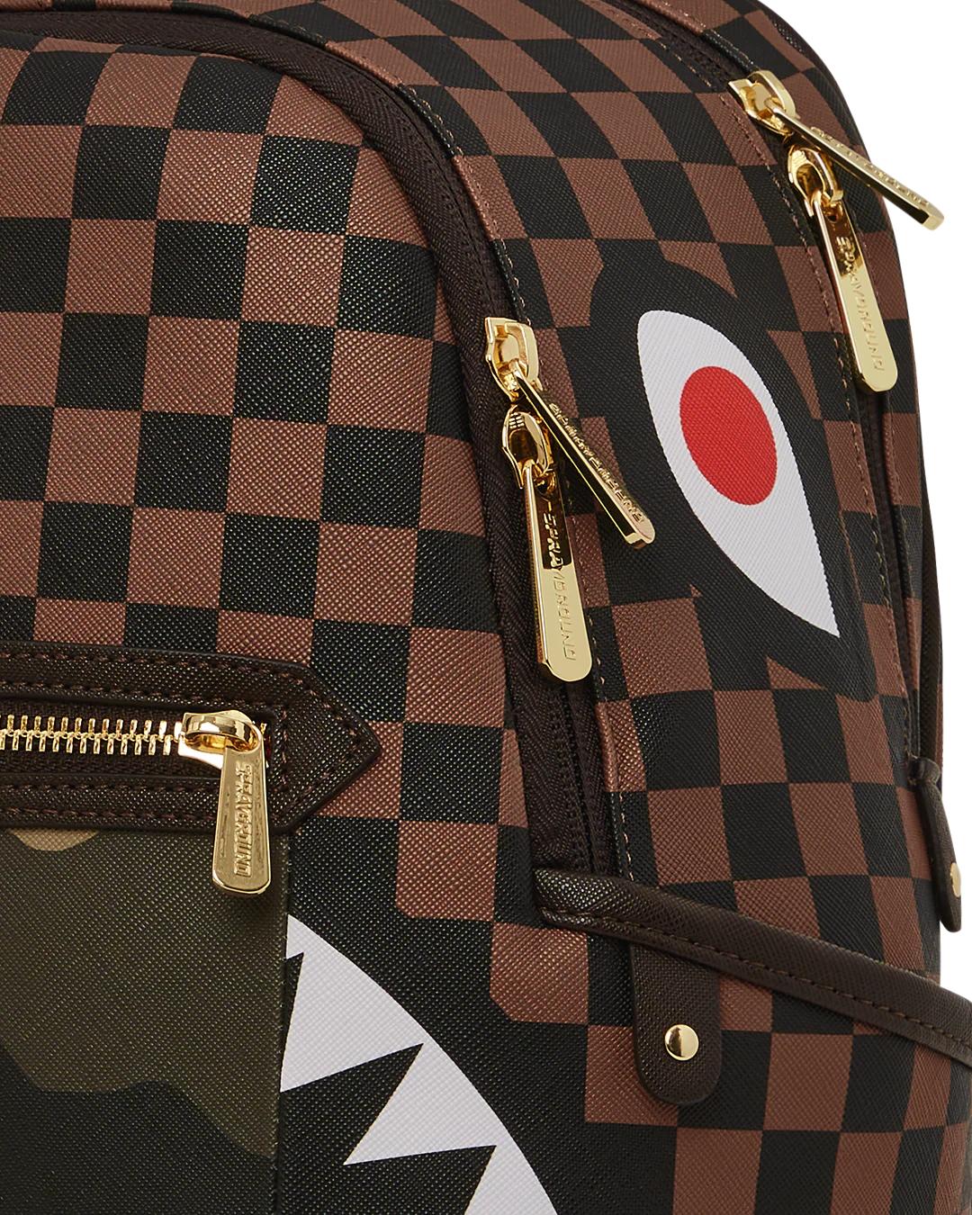 Sprayground Trending | EXTERIOR GOLD ZIP POCKET SHARKS IN PARIS SAVAGE BACKPACK