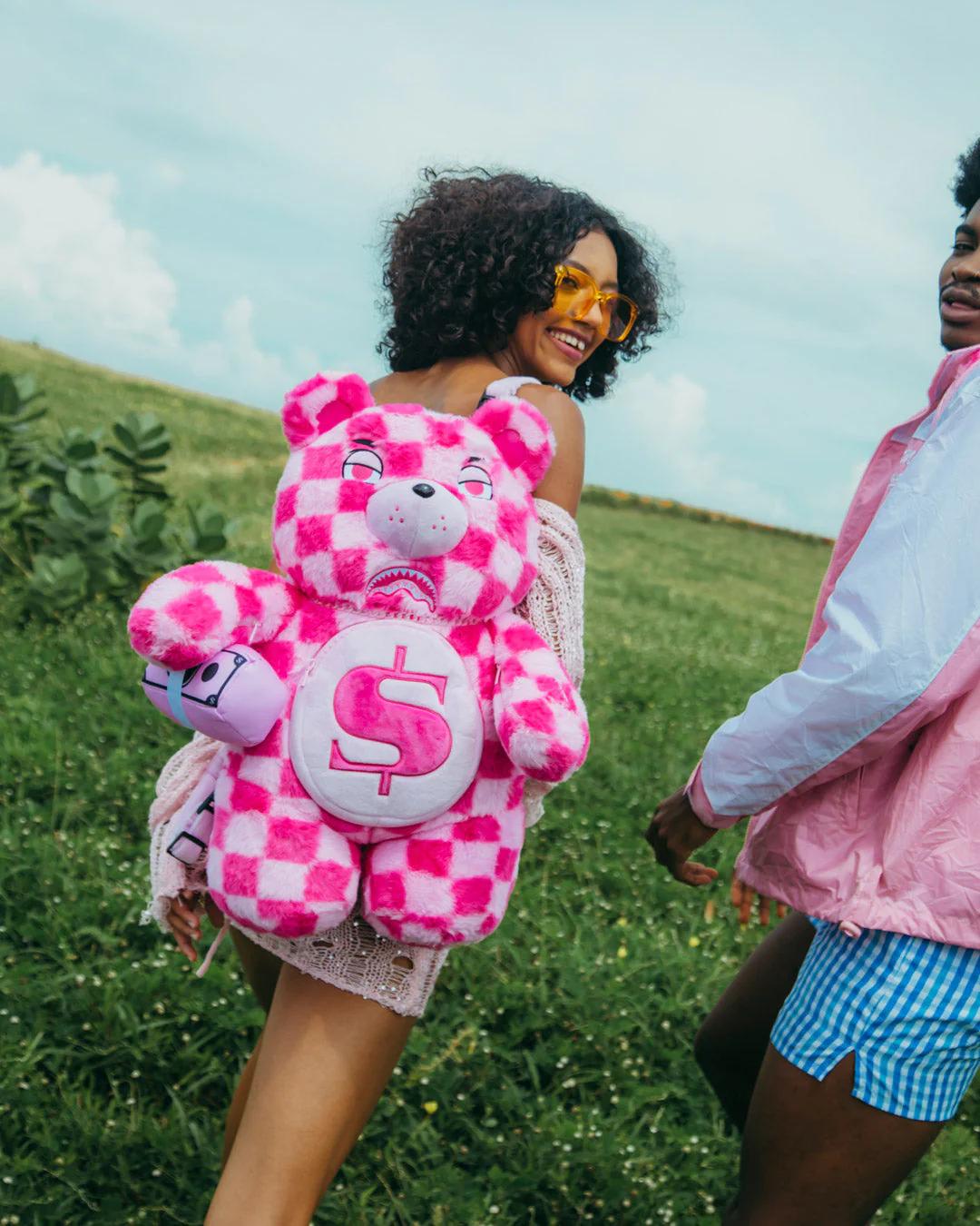 Sprayground New | FURZILLA SHARK (PINK CHECK) MONEYBEAR BACKPACK
