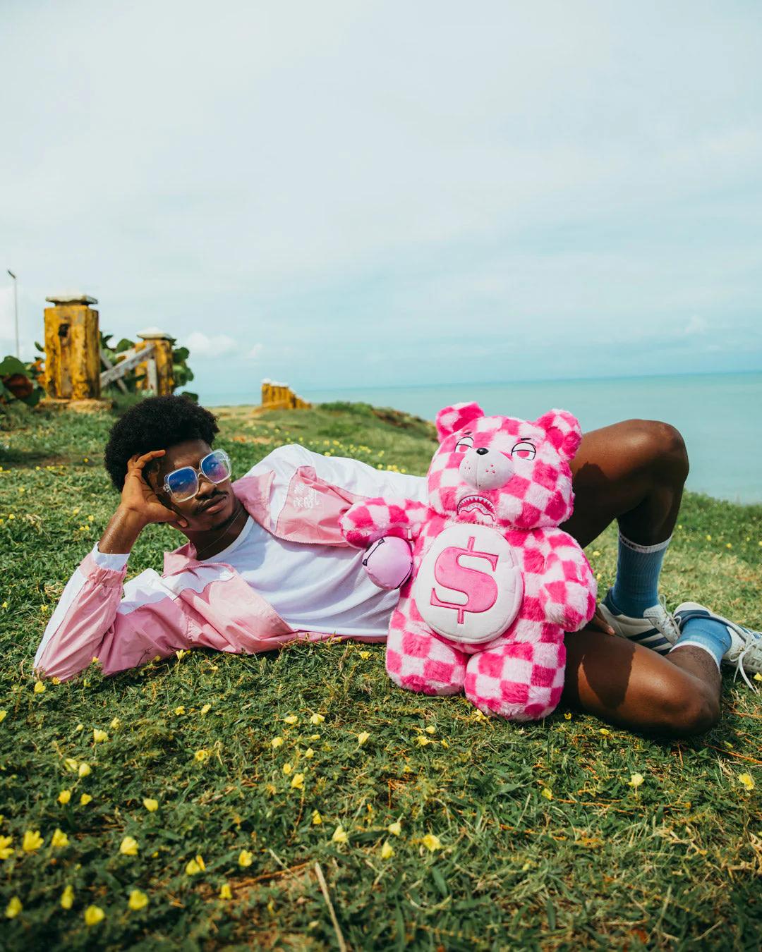 Sprayground New | FURZILLA SHARK (PINK CHECK) MONEYBEAR BACKPACK