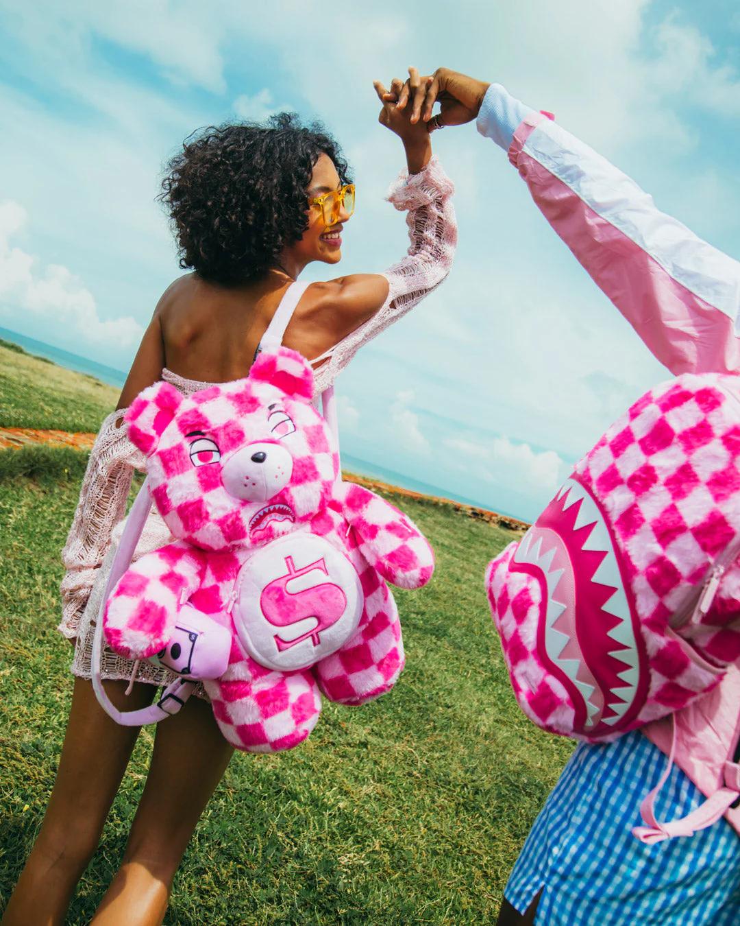 Sprayground New | FURZILLA SHARK (PINK CHECK) MONEYBEAR BACKPACK