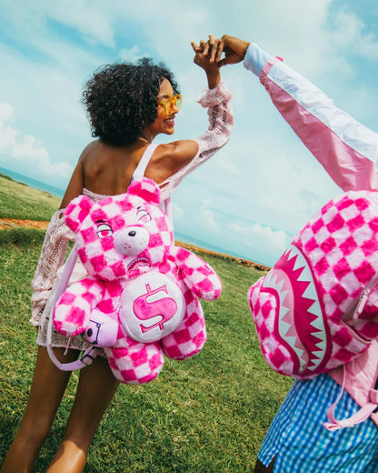 Sprayground New | FURZILLA SHARK (PINK CHECK) MONEYBEAR BACKPACK