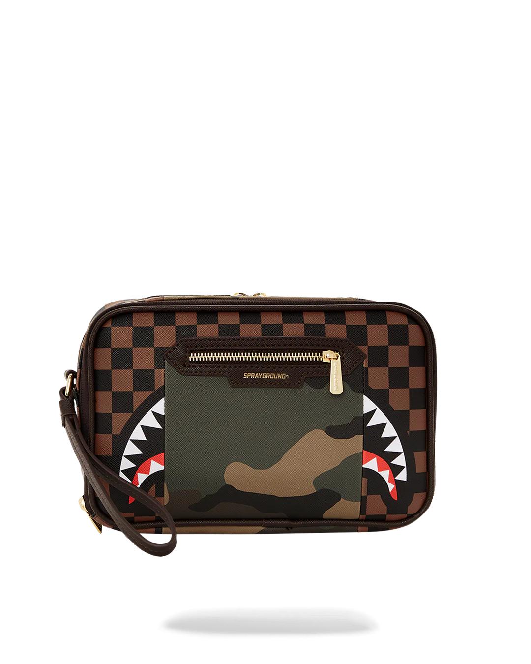 Sprayground Best Seller | EXTERIOR GOLD ZIP POCKET SHARKS IN PARIS TOILETRY BRICKSIDE BAG