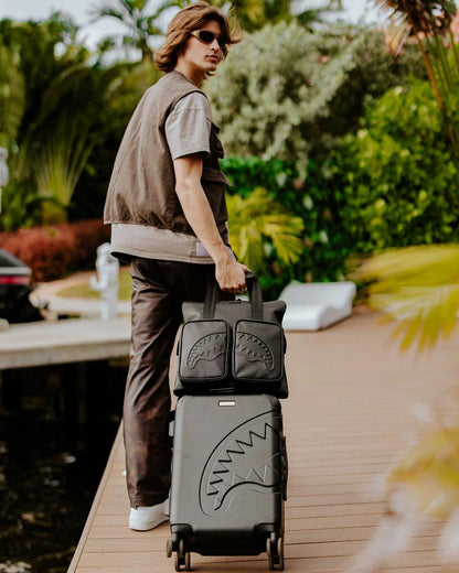 Sprayground Signature | REALITY CHECK SHARKITECTURE CARRY-ON JETBLACK LUGGAGE (GOLD HARDWARE)