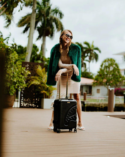 Sprayground Signature | REALITY CHECK SHARKITECTURE CARRY-ON JETBLACK LUGGAGE (GOLD HARDWARE)