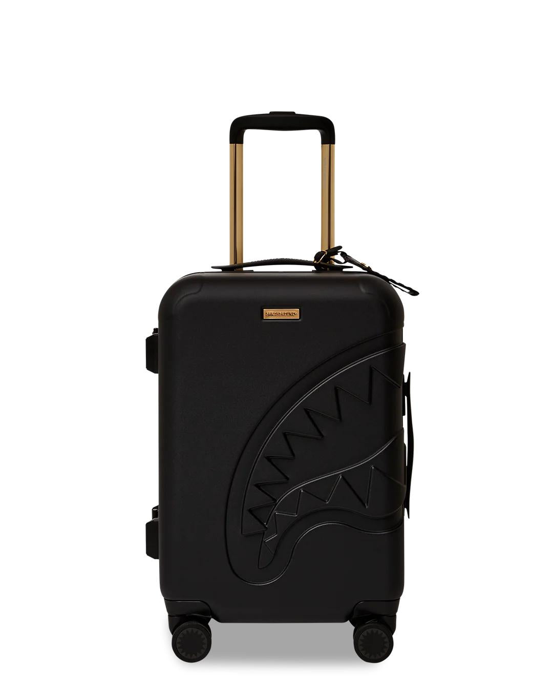 Sprayground Signature | REALITY CHECK SHARKITECTURE CARRY-ON JETBLACK LUGGAGE (GOLD HARDWARE)