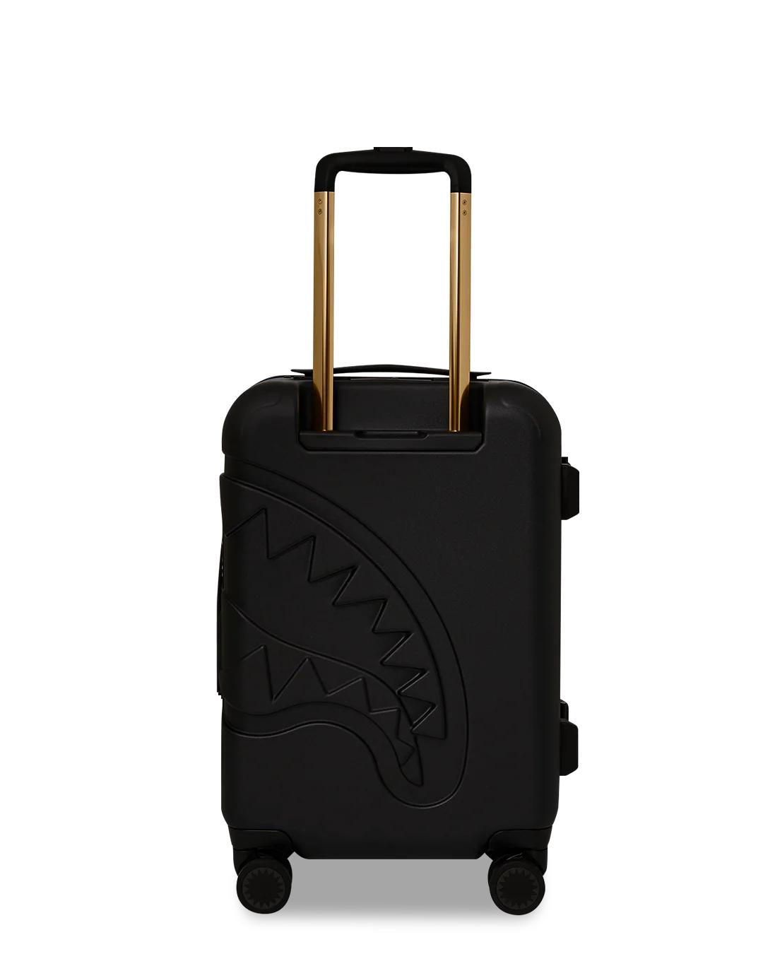 Sprayground Signature | REALITY CHECK SHARKITECTURE CARRY-ON JETBLACK LUGGAGE (GOLD HARDWARE)