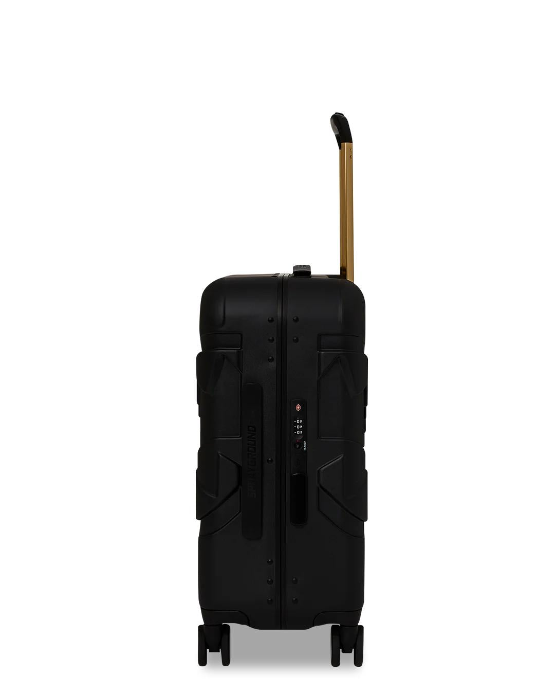 Sprayground Signature | REALITY CHECK SHARKITECTURE CARRY-ON JETBLACK LUGGAGE (GOLD HARDWARE)