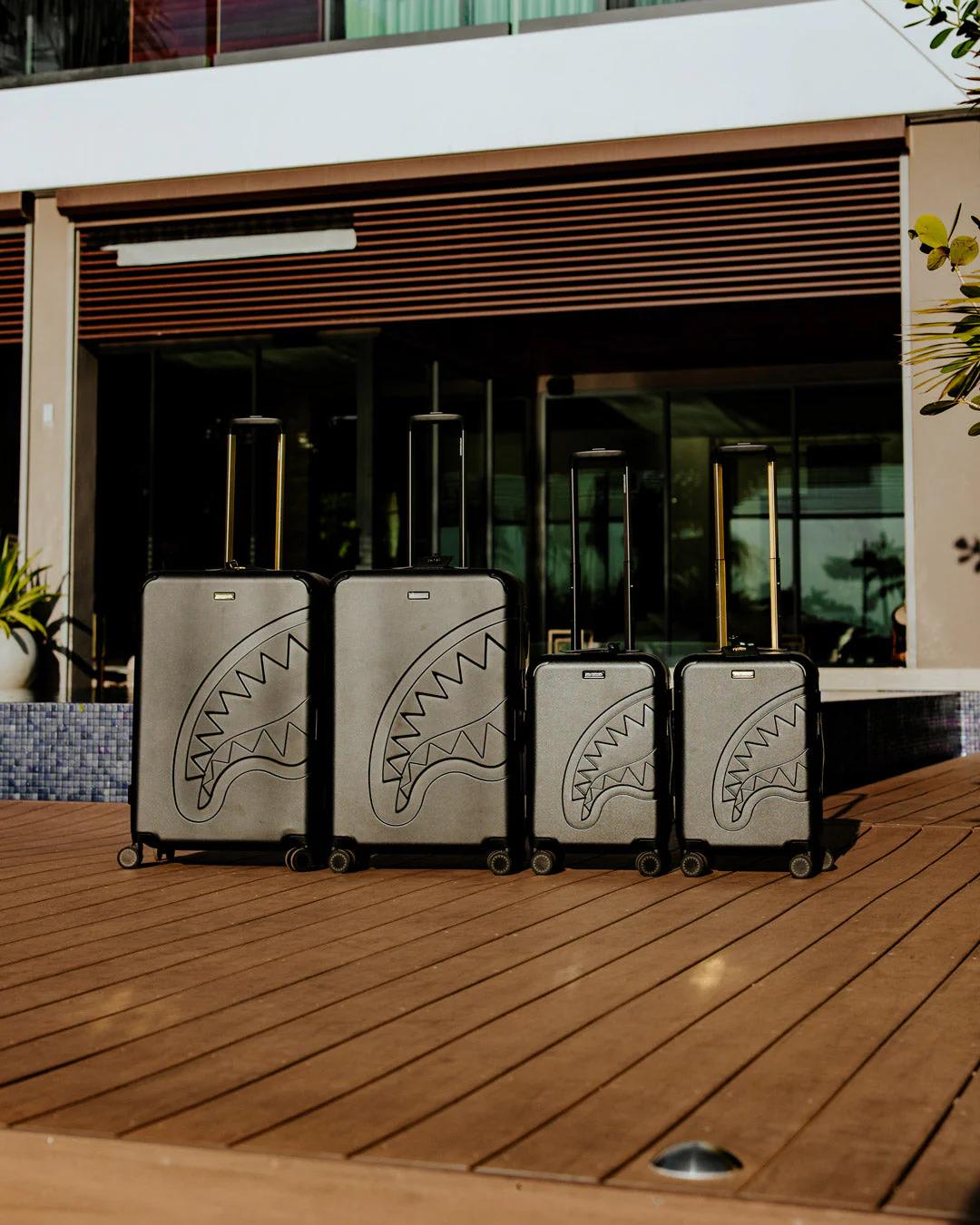 Sprayground Best Seller | REALITY CHECK SHARKITECTURE FULL-SIZE JETBLACK LUGGAGE (GOLD HARDWARE)