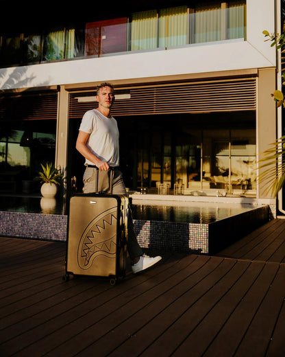 Sprayground Best Seller | REALITY CHECK SHARKITECTURE FULL-SIZE JETBLACK LUGGAGE (GOLD HARDWARE)