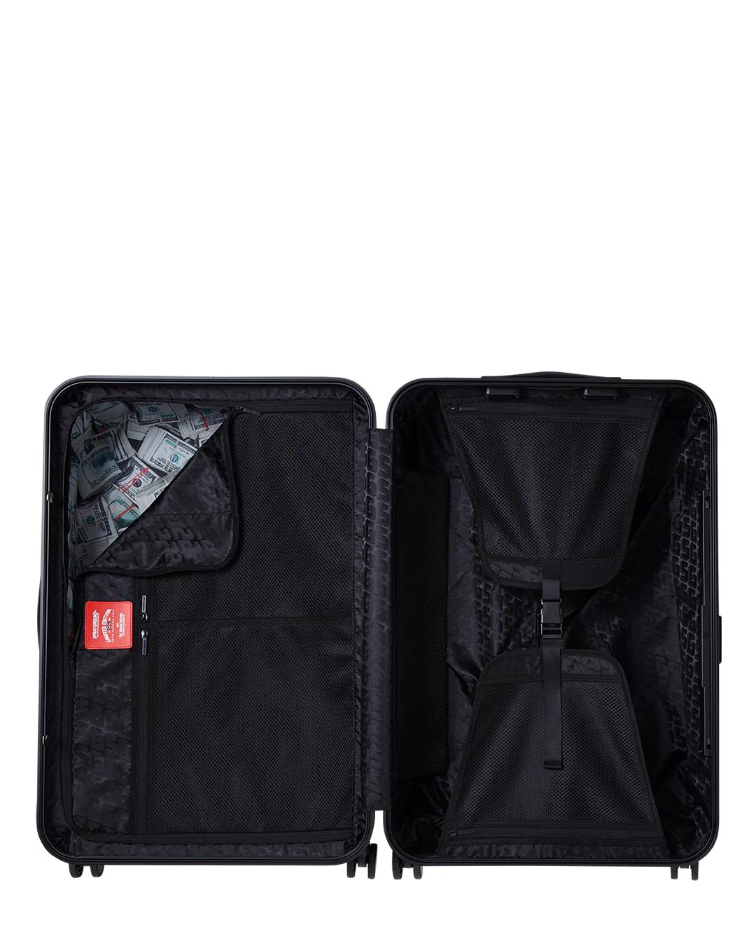 Sprayground Recommended | REALITY CHECK SHARKITECTURE FULL-SIZE JETBLACK LUGGAGE (GUNMETAL HARDW