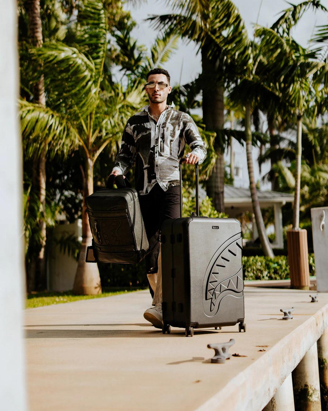 Sprayground Recommended | REALITY CHECK SHARKITECTURE FULL-SIZE JETBLACK LUGGAGE (GUNMETAL HARDW