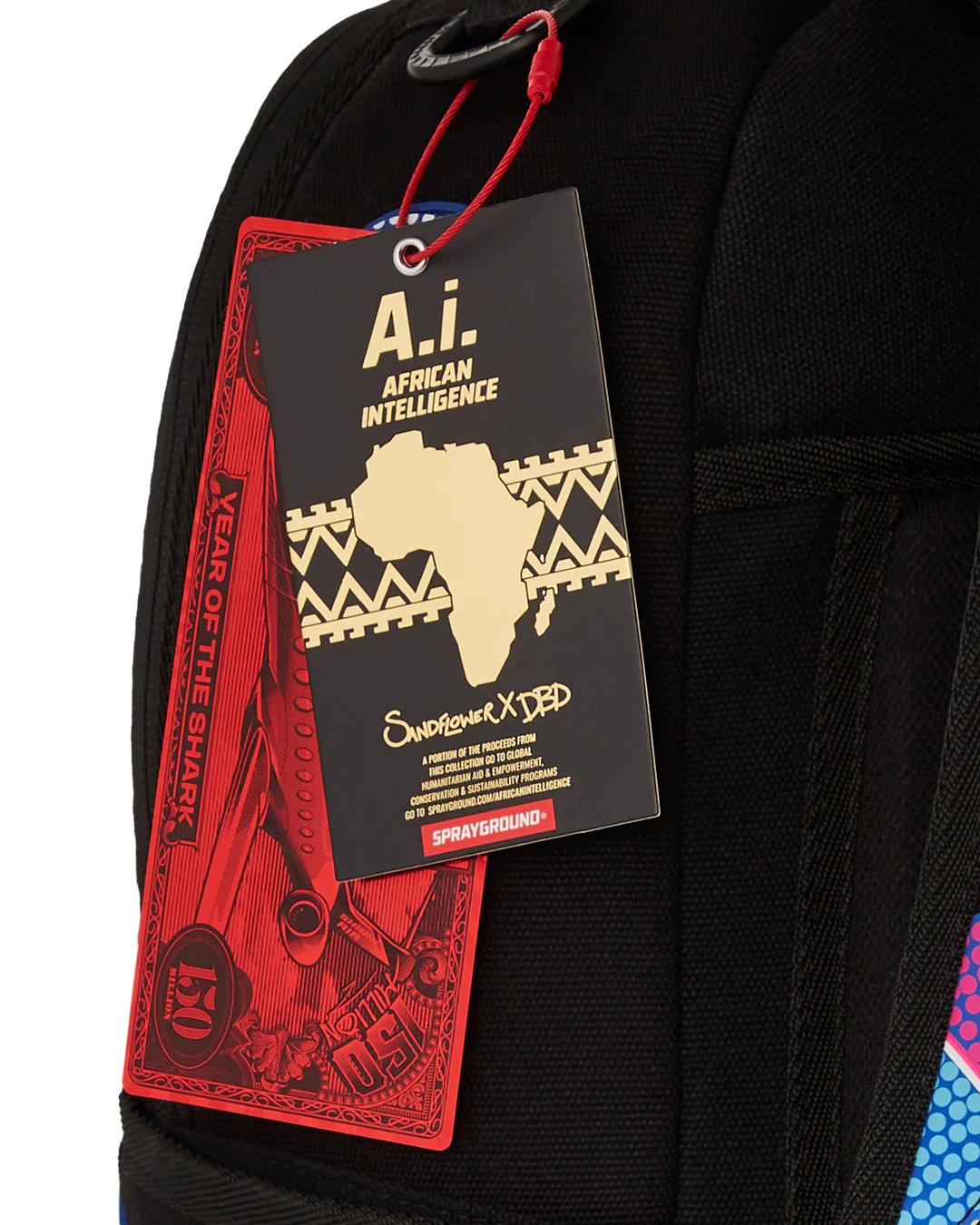 Sprayground Classic | A.I. AFRICAN INTELLIGENCE BORN AND RAISED BACKPACK - SANDFLOWER COLLAB