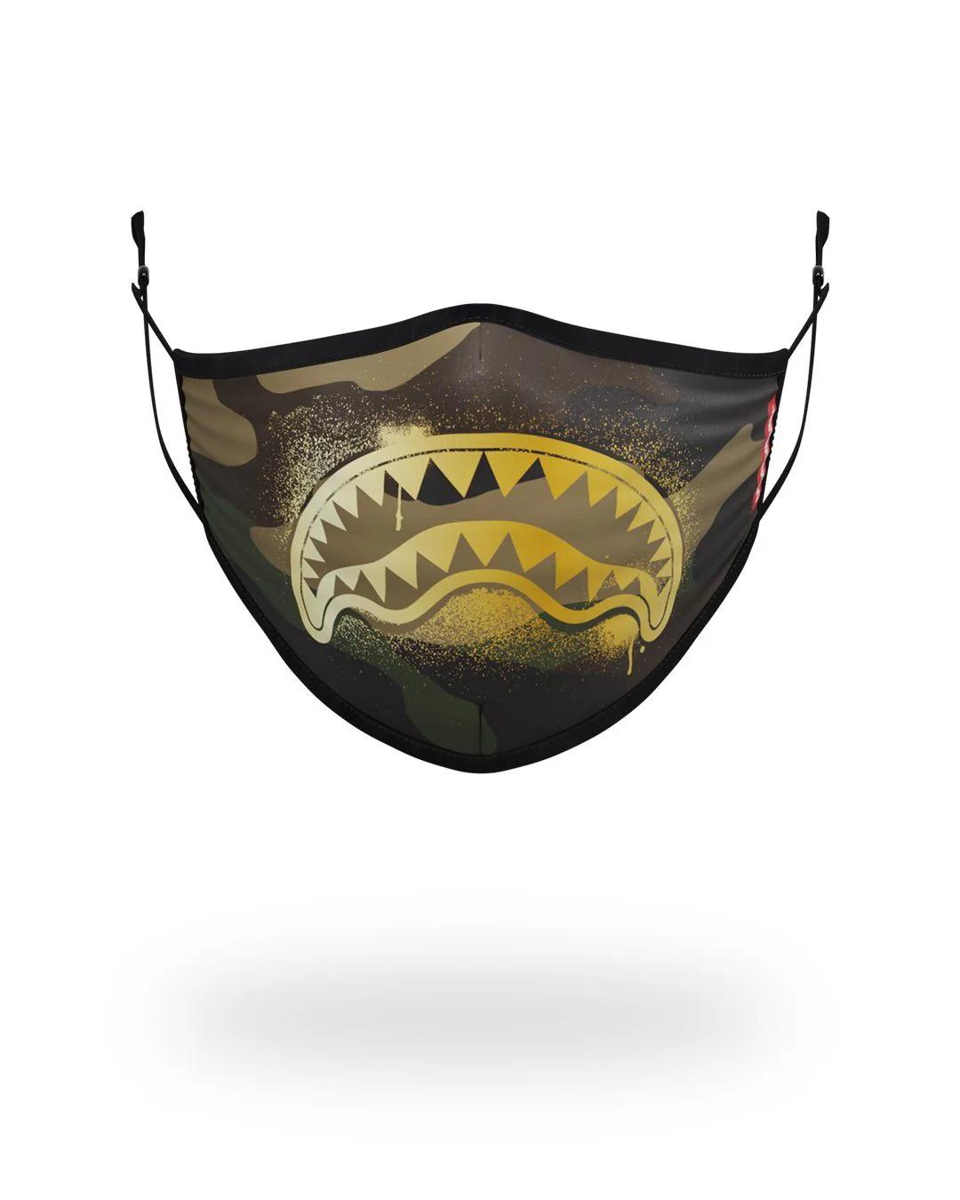 Sprayground Best Seller | ADULT CAMO GOLD SHARK FORM FITTING FACE MASK
