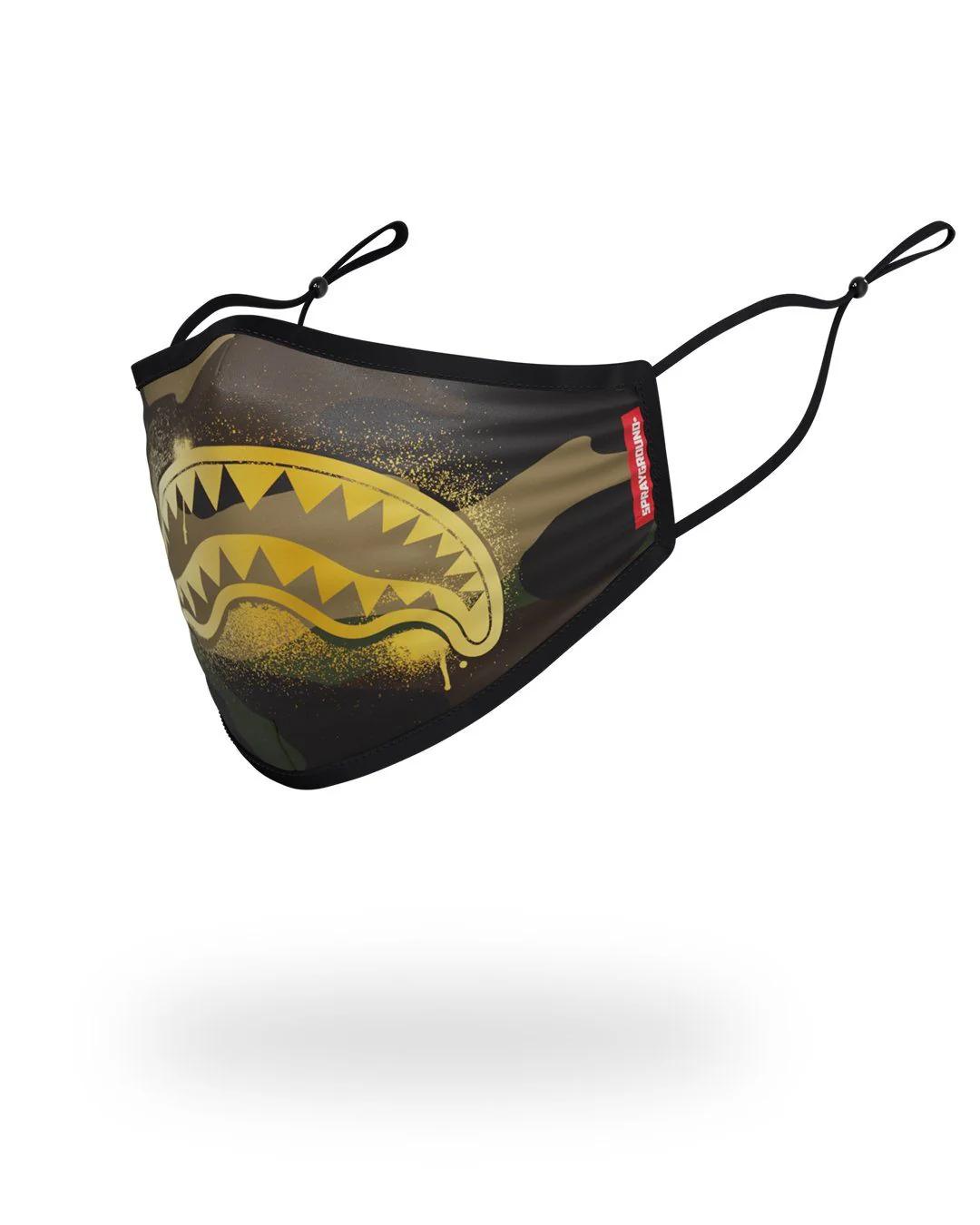 Sprayground Best Seller | ADULT CAMO GOLD SHARK FORM FITTING FACE MASK