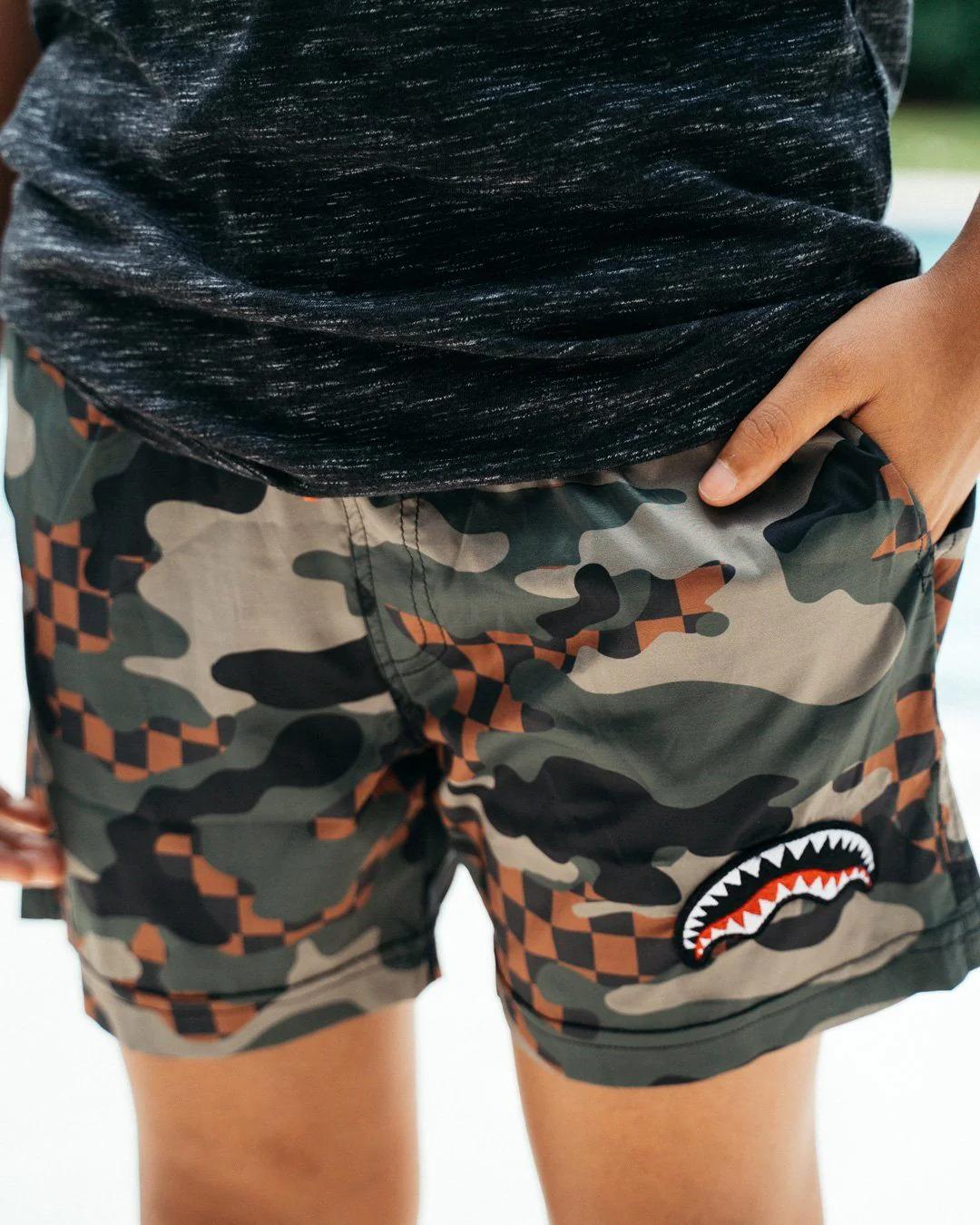 Sprayground Trending | KIDS CAMO CHECKERED SWIM TRUNKS