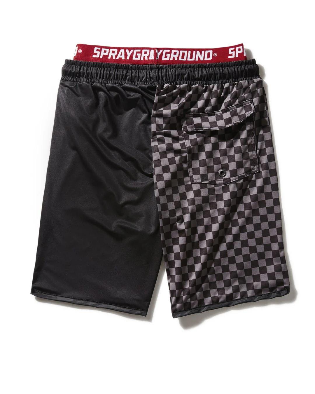 Sprayground Exclusive | GREY CHECKERED SPLIT CORTO SWIM TRUNKS