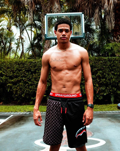 Sprayground Exclusive | GREY CHECKERED SPLIT CORTO SWIM TRUNKS