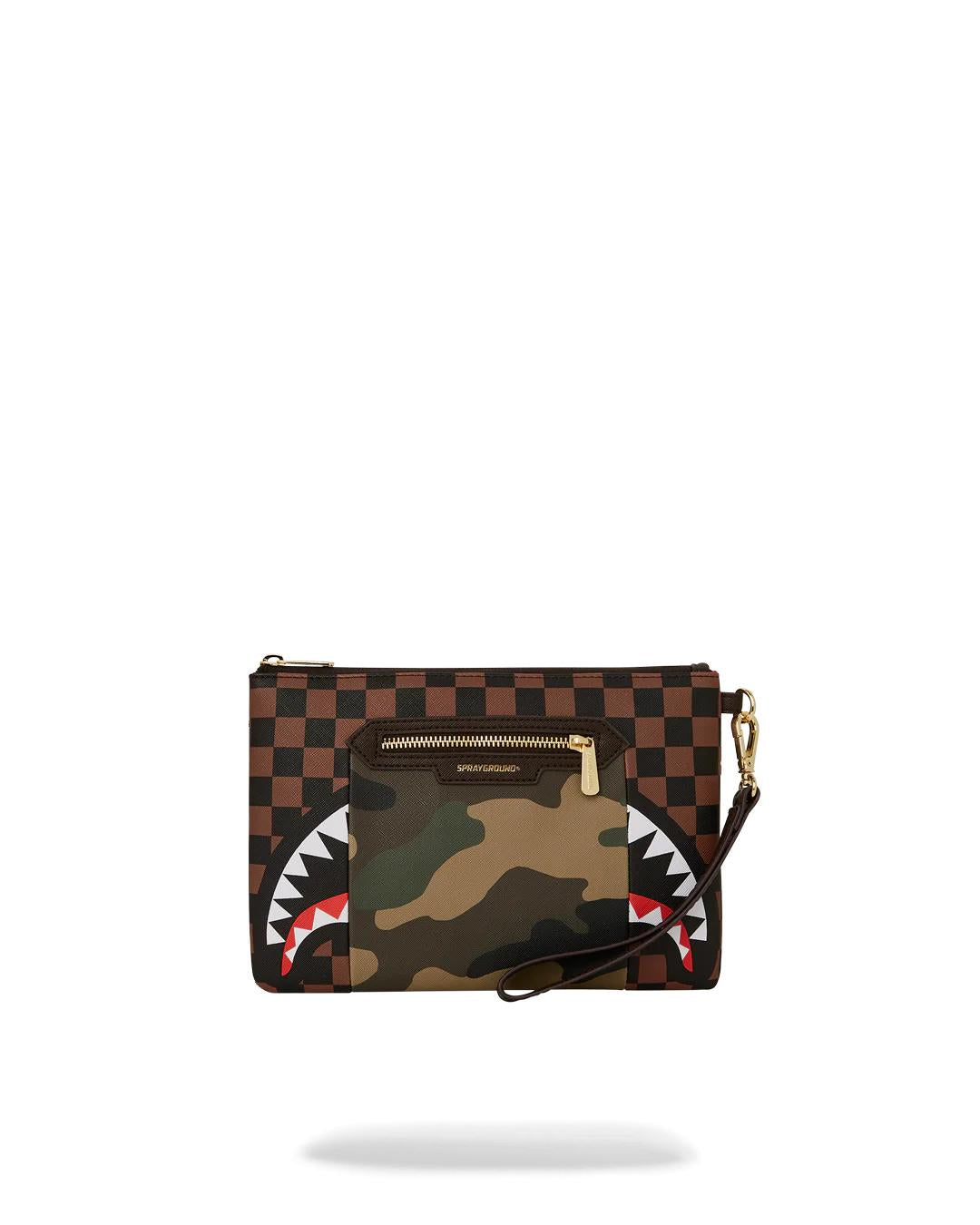 Sprayground Trending | EXTERIOR GOLD ZIP POCKET SHARKS IN PARIS CROSSOVER CLUTCH