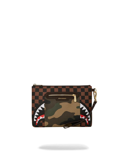 Sprayground Trending | EXTERIOR GOLD ZIP POCKET SHARKS IN PARIS CROSSOVER CLUTCH