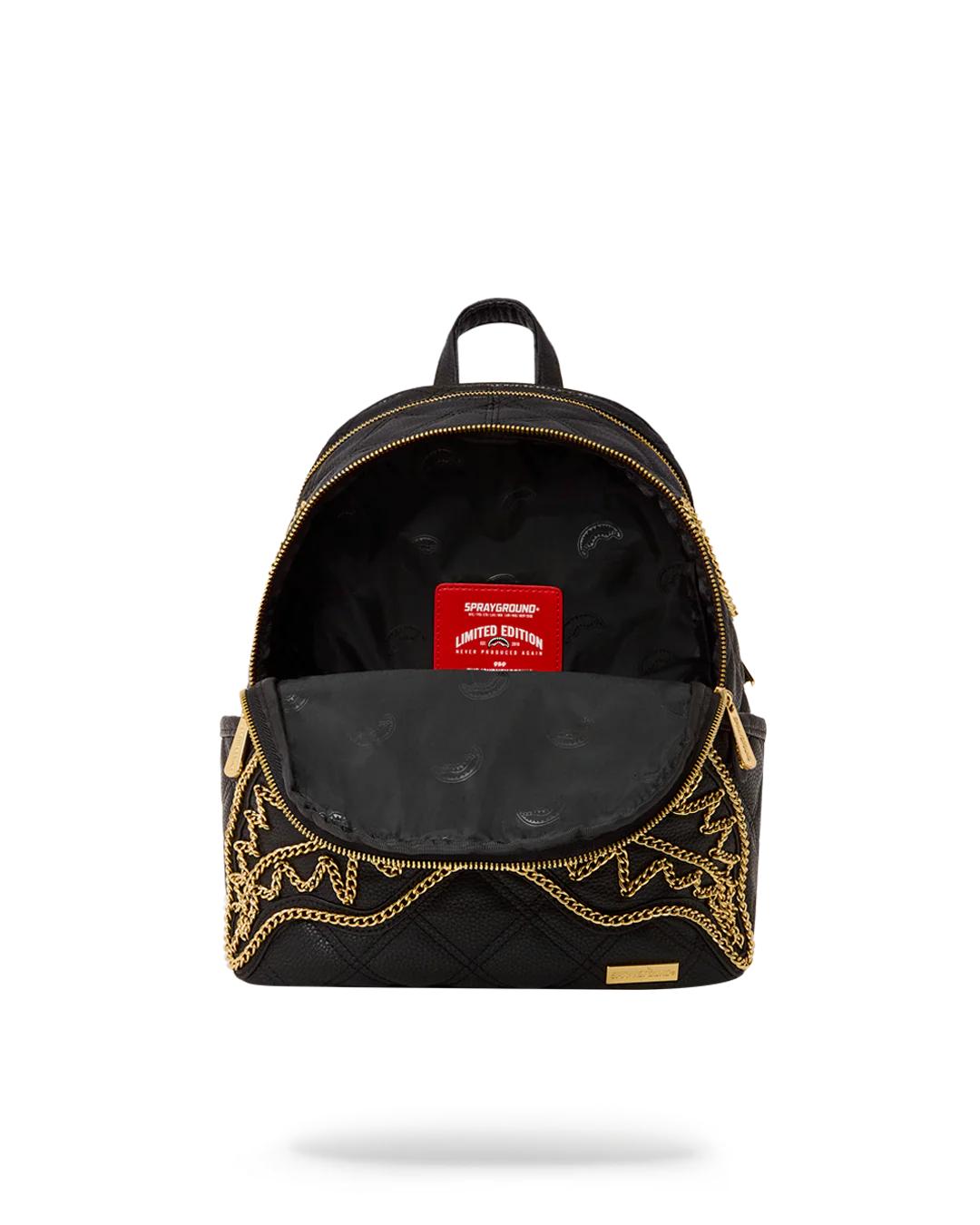 Sprayground Trending | NOIR QUILT GOLD CHAIN SHARK SAVAGE BACKPACK