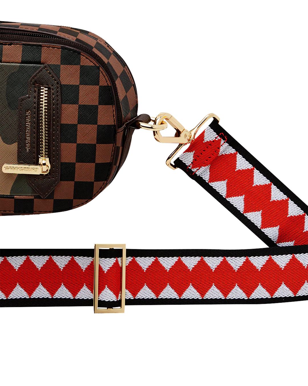 Sprayground Signature | EXTERIOR GOLD ZIP POCKET SHARKS IN PARIS BACKPACK SLING