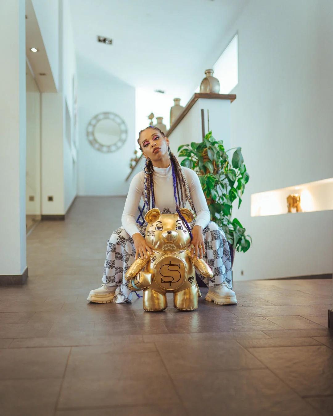 Sprayground New | GOLD RUSH MONEYBEAR TEDDYBEAR BACKPACK