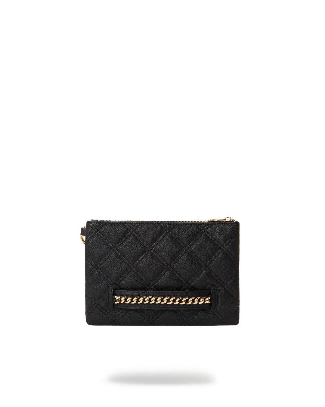 Sprayground Best Seller | NOIR QUILT GOLD CHAIN SHARK CROSSOVER CLUTCH