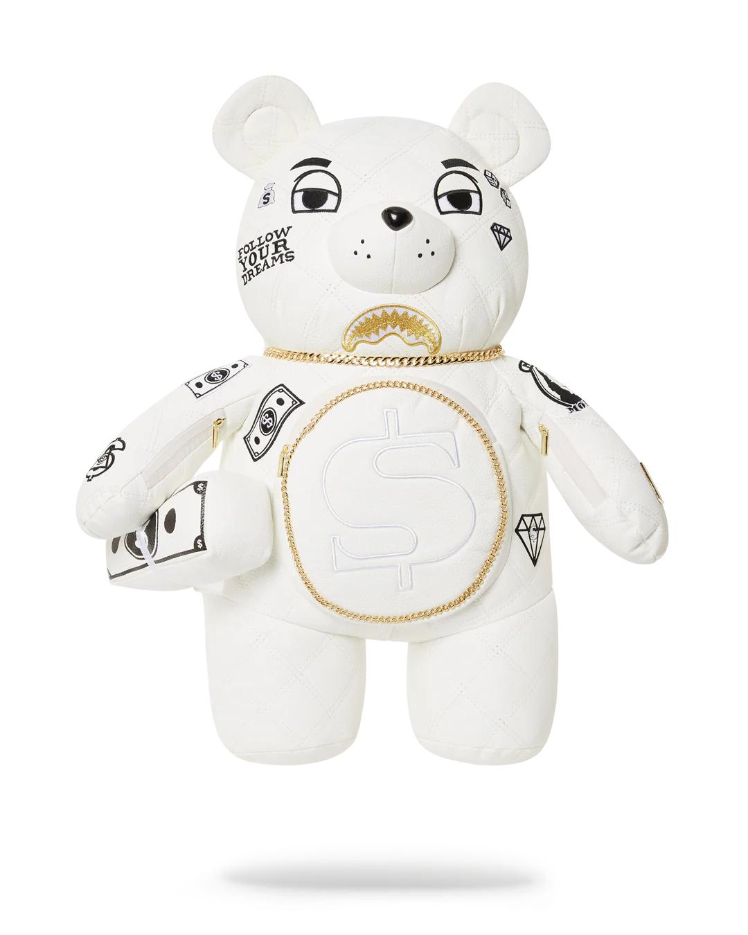 Sprayground Recommended | RIVIERA LE BLANC GOLD CHAIN MONEYBEAR TEDDYBEAR BACKPACK