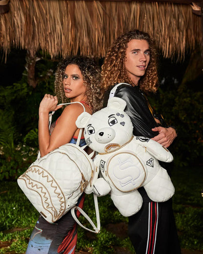 Sprayground Recommended | RIVIERA LE BLANC GOLD CHAIN MONEYBEAR TEDDYBEAR BACKPACK
