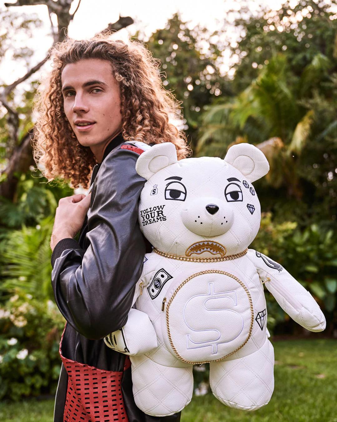 Sprayground Recommended | RIVIERA LE BLANC GOLD CHAIN MONEYBEAR TEDDYBEAR BACKPACK