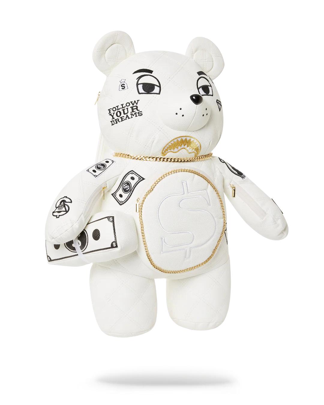 Sprayground Recommended | RIVIERA LE BLANC GOLD CHAIN MONEYBEAR TEDDYBEAR BACKPACK