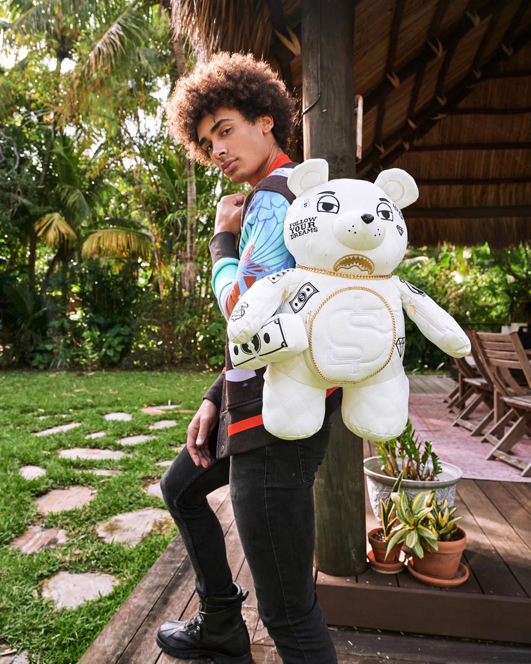 Sprayground Recommended | RIVIERA LE BLANC GOLD CHAIN MONEYBEAR TEDDYBEAR BACKPACK