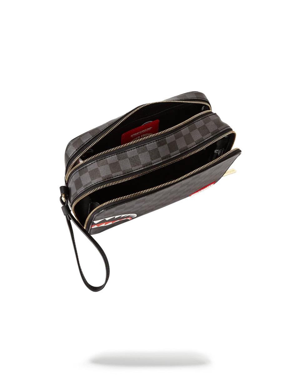 Sprayground Popular | SHARKS IN PARIS (BLACK CHECKERED EDITION) TOILETRY AKA MONEY BAGS