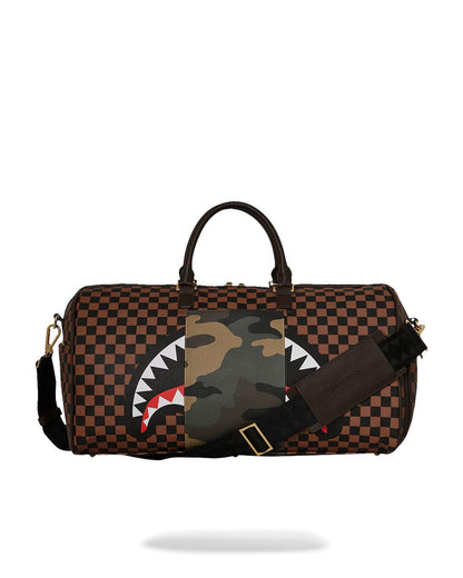 Sprayground Premium | EXTERIOR GOLD ZIP POCKET SHARKS IN PARIS DUFFLE