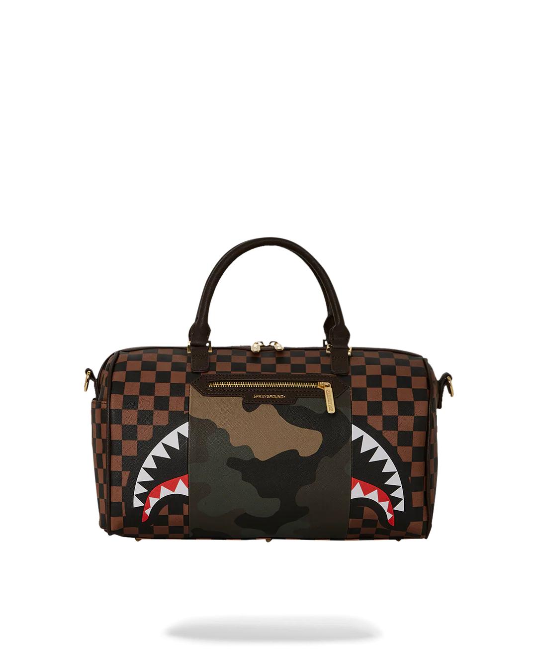 Sprayground New | EXTERIOR GOLD ZIP POCKET SHARKS IN PARIS MINI DUFFLE