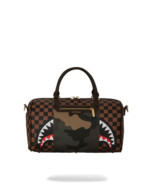 Sprayground New | EXTERIOR GOLD ZIP POCKET SHARKS IN PARIS MINI DUFFLE