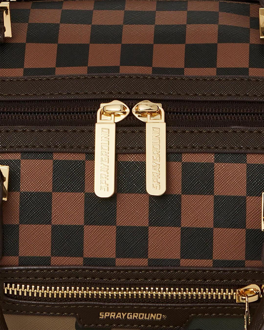 Sprayground New | EXTERIOR GOLD ZIP POCKET SHARKS IN PARIS MINI DUFFLE