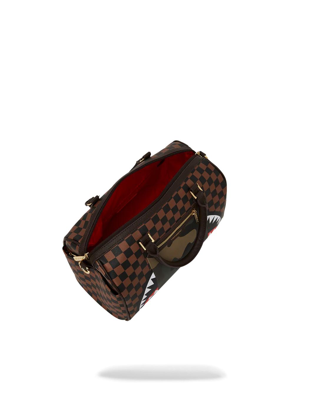 Sprayground New | EXTERIOR GOLD ZIP POCKET SHARKS IN PARIS MINI DUFFLE