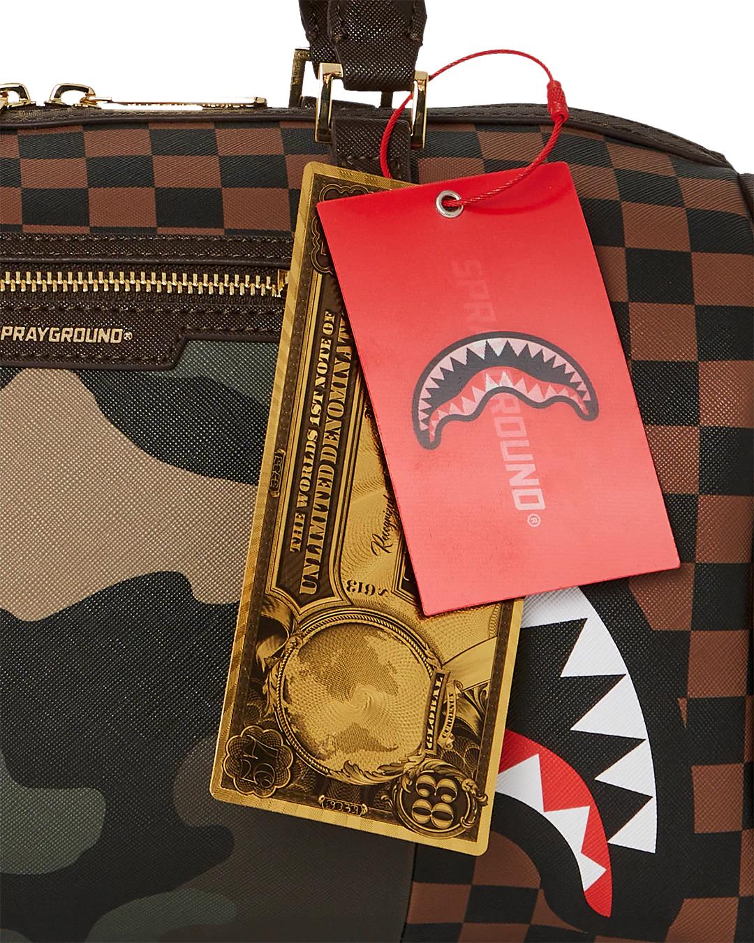 Sprayground New | EXTERIOR GOLD ZIP POCKET SHARKS IN PARIS MINI DUFFLE