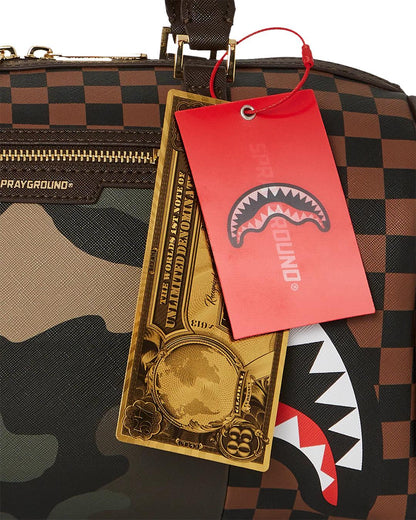 Sprayground New | EXTERIOR GOLD ZIP POCKET SHARKS IN PARIS MINI DUFFLE