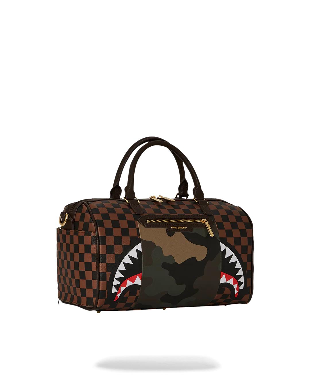 Sprayground New | EXTERIOR GOLD ZIP POCKET SHARKS IN PARIS MINI DUFFLE